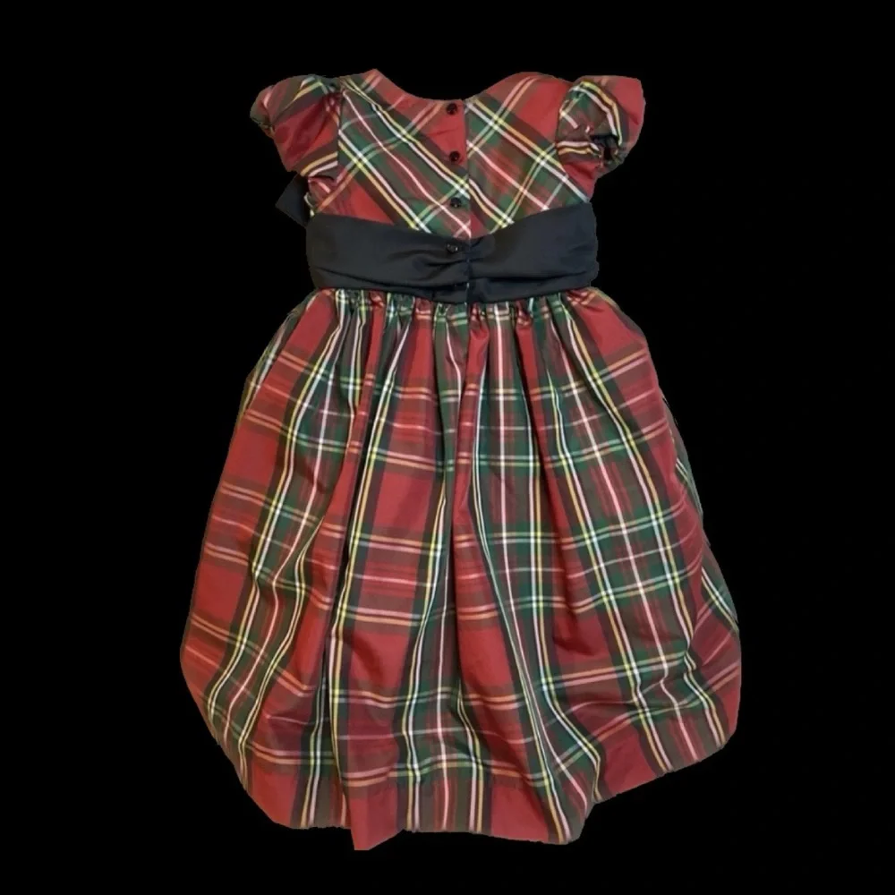 Ralph Lauren Red and Green Plaid Holiday Dress with Black Sash